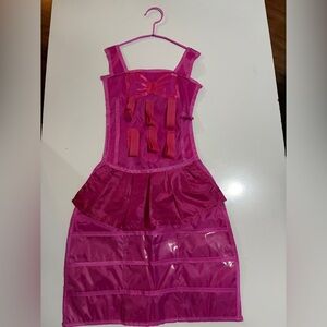 Pink Dress-Shaped Hanging Jewelry Organizer With Pockets And Straps 24" long